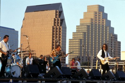 Musicians & Austin Skyline (photo courtesy Austin CVB)