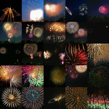 Tokyo fireworks mosaic (courtesy HAMACHI! at Flickr's Creative Commons)