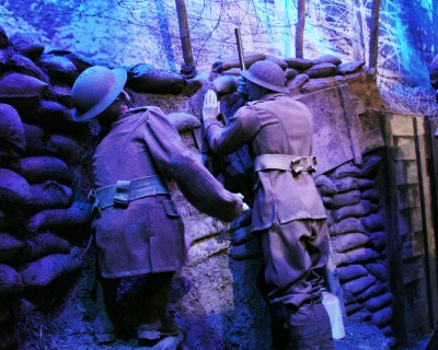 Tossing a grenade over the top in a life-size diorama, National WWI Museum in Kansas City (Scarborough photo)
