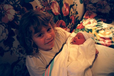 My son, only a few hours old, meets his sister