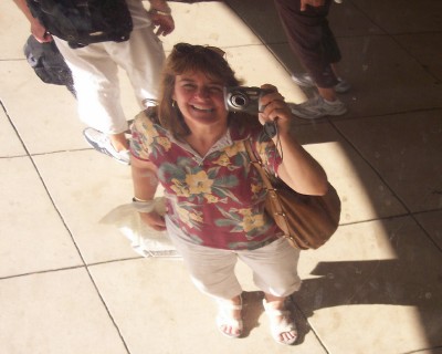 Sheila reflected in the Bean, also known as Anish Kapoor's Cloud Gate, Chicago (Scarborough photo)