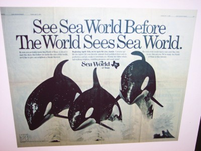 SeaWorld San Antonio vintage ad poster from 1988 (Scarborough photo)