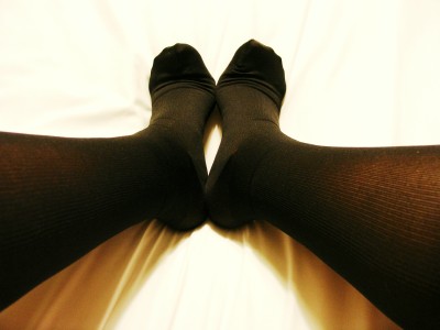 Getting compressed in Ames Walker Travel Socks (Scarborough photo)