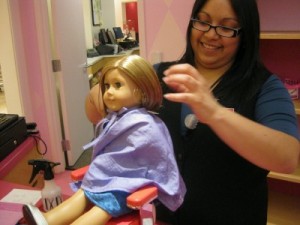 American Girl hair stylist Veronica at American Place, Chicago (photo by Sheila Scarborough)