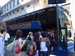 All aboard the MegaBus for budget travel (courtesy MegaBus)