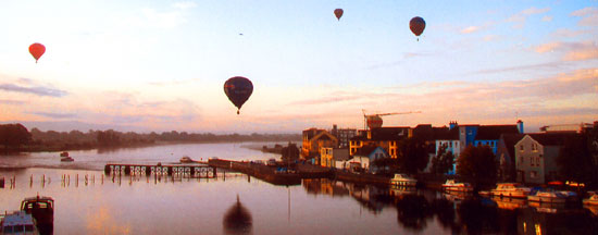 Hot air balloons in Athlone over the Shannon River near Sean's Bar