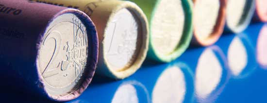 euro coins in a cardboard roll
