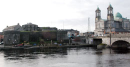 View of Athlone castle across the river shannon without trees