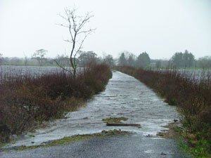 flood waters cover the road to Clonown in Athlone