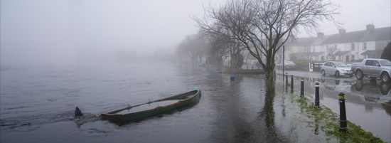 Flooding Shannon River in the fog