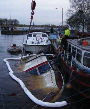 boat sunk in the river shannon outside sean's bar, athlone