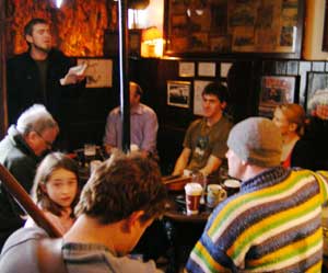 hardy captivates an audience with his recitation in Sean's Bar, Athlone