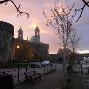 Sunset over Athlone Castle and Saint Peter and Paul's church
