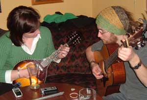 guitar and mandolin players at the green olive traditional irish session in athlone