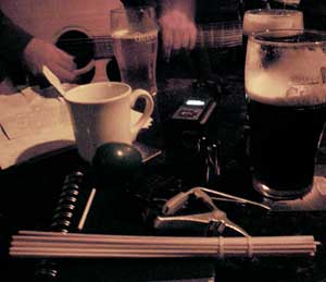 acoutrements of music on the table at the weekly shack session in athlone
