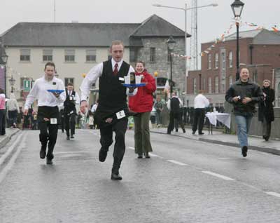Athlone waiters reach the end of the race on Saint Patrick's Day