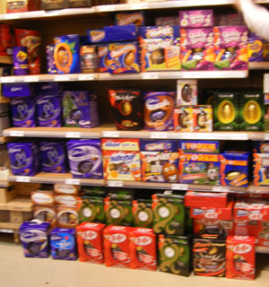 a display of chocolate Irish easter eggs in a local shop