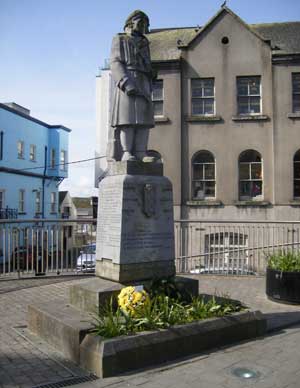 Athlone's IRA statue with floral remembrances at its base