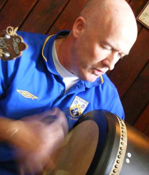 bodhran player at the traditional Irish session in Sean's Bar, Athlone