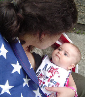 mommy and munchkin wrapped in the stars and stripes