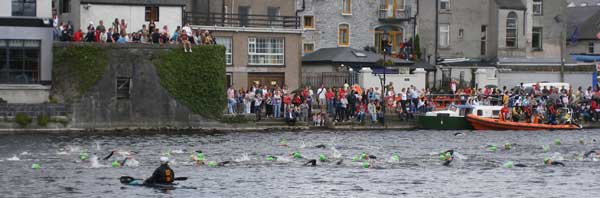 swimmers in the river shannon in athlone at the triathlone event